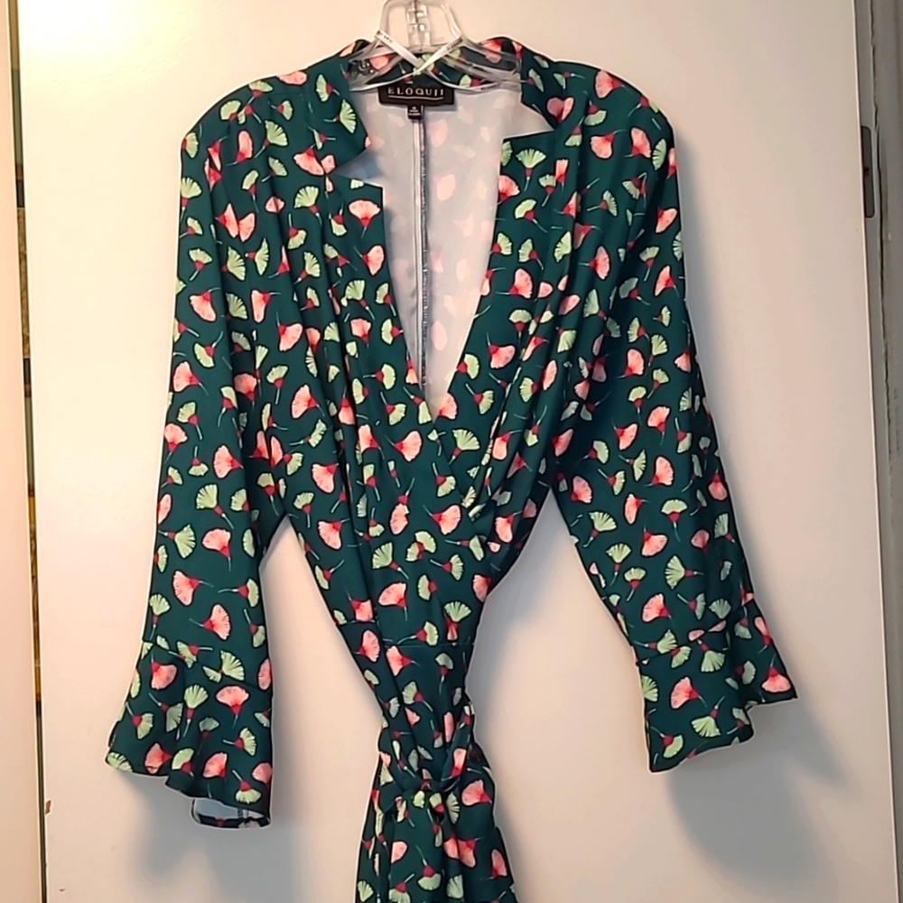 COPY - Eloquii Wrap Dress Green Ginkgo Size 16